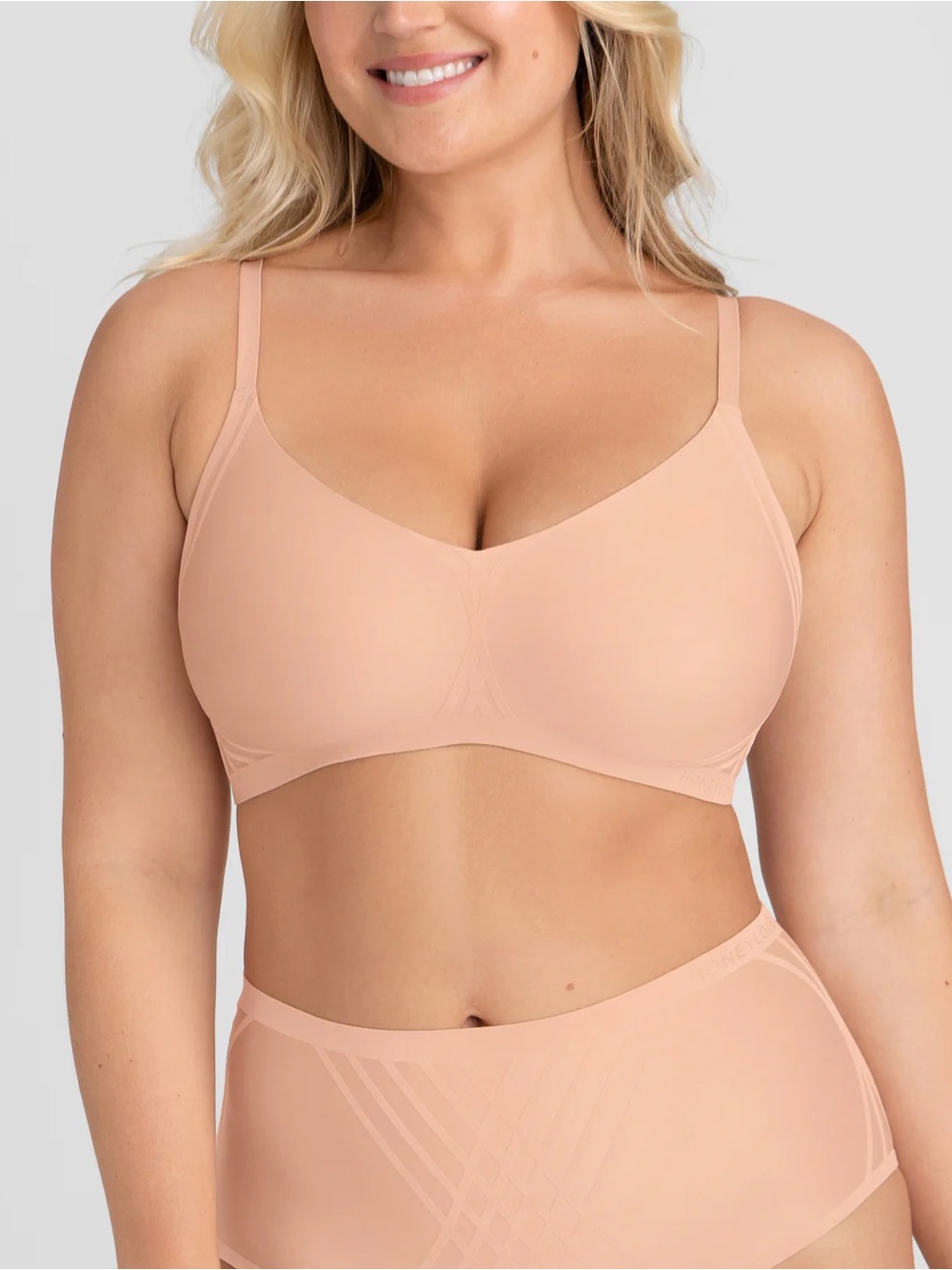 EUC Honeylove Silhouette Bra in Blush Pink Nude - size Large